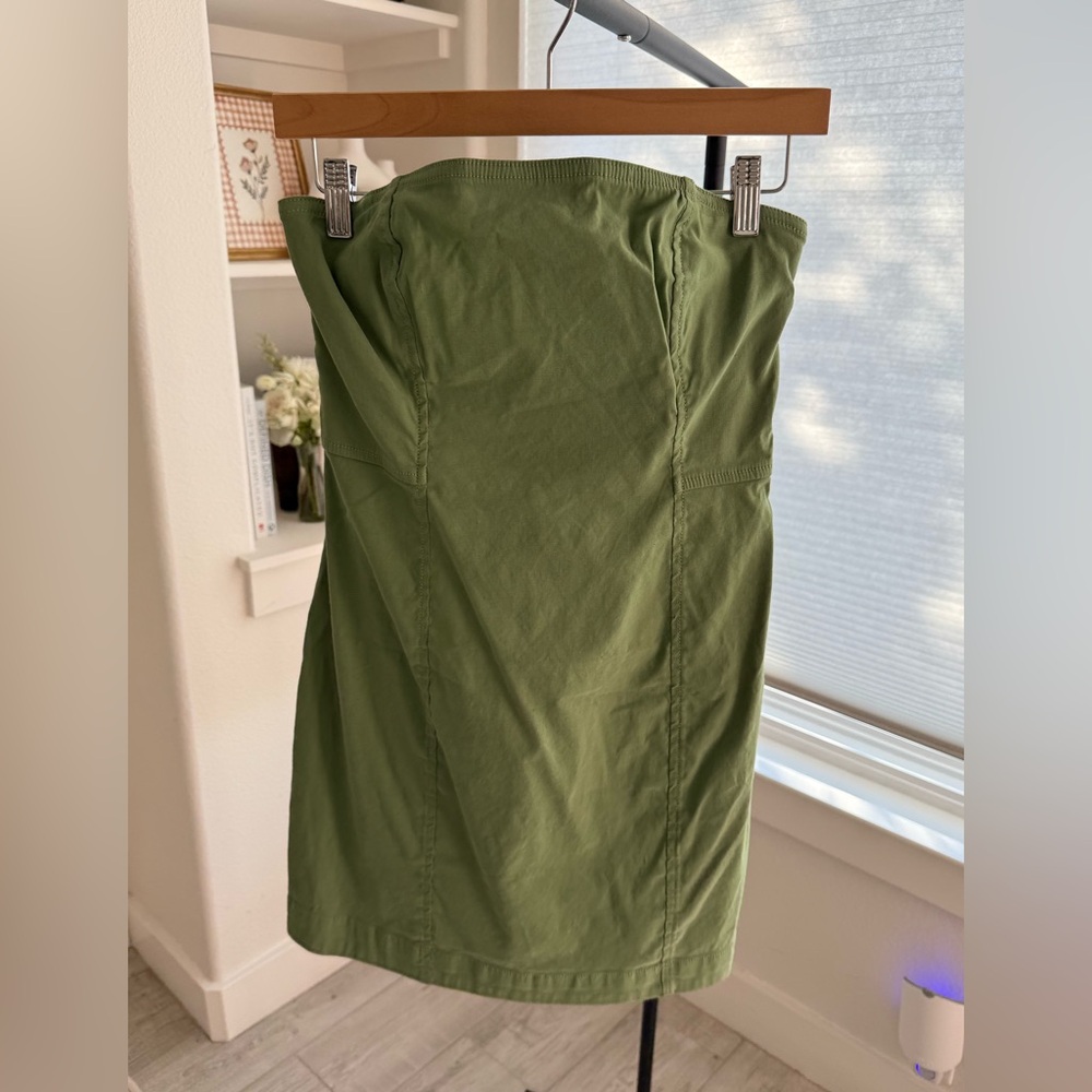 Anthropologie Maeve Sage Green Strapless Mini with Bow Back